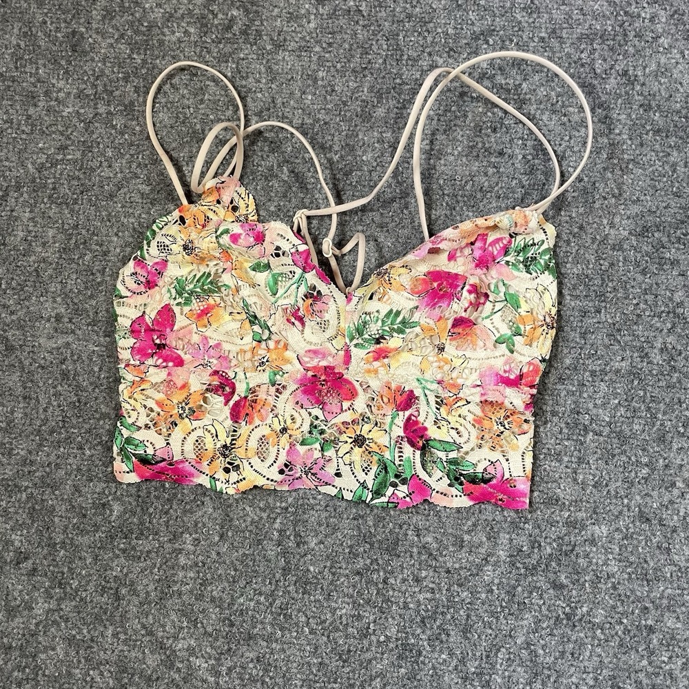 PINK Victoria's Secret Bralette Womens XS‎ Multicolor Floral Lace Smocked Boho